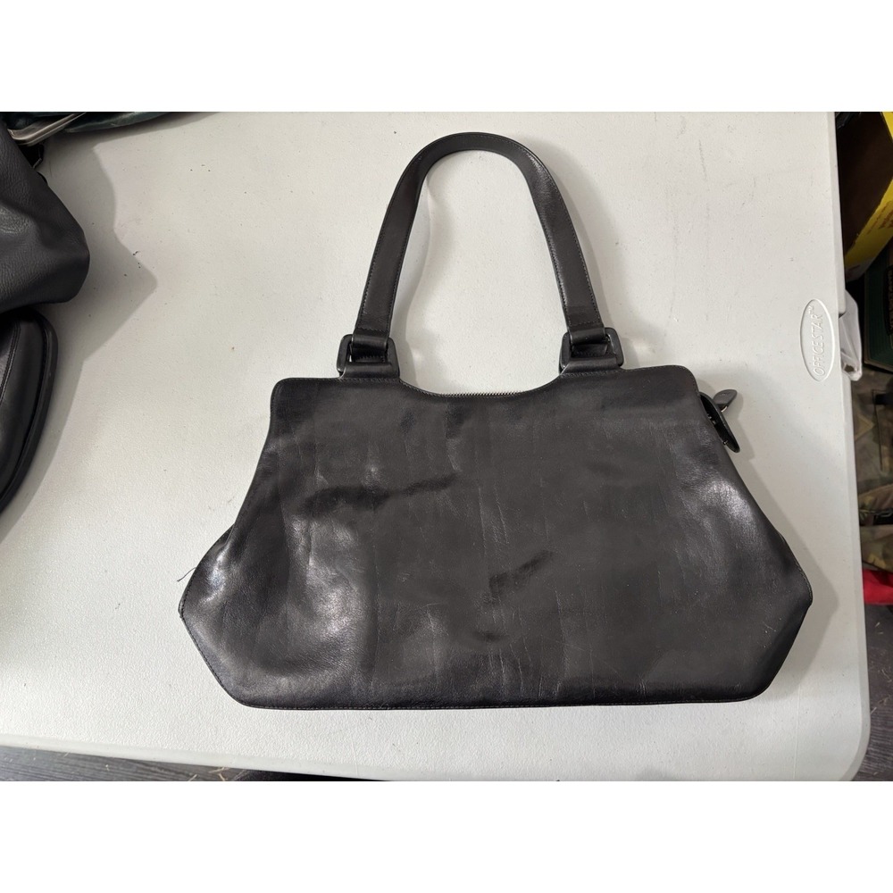 Monsac Black Leather Handbag Vintage Medium Top Metal Zip Closure Shoulder Bag